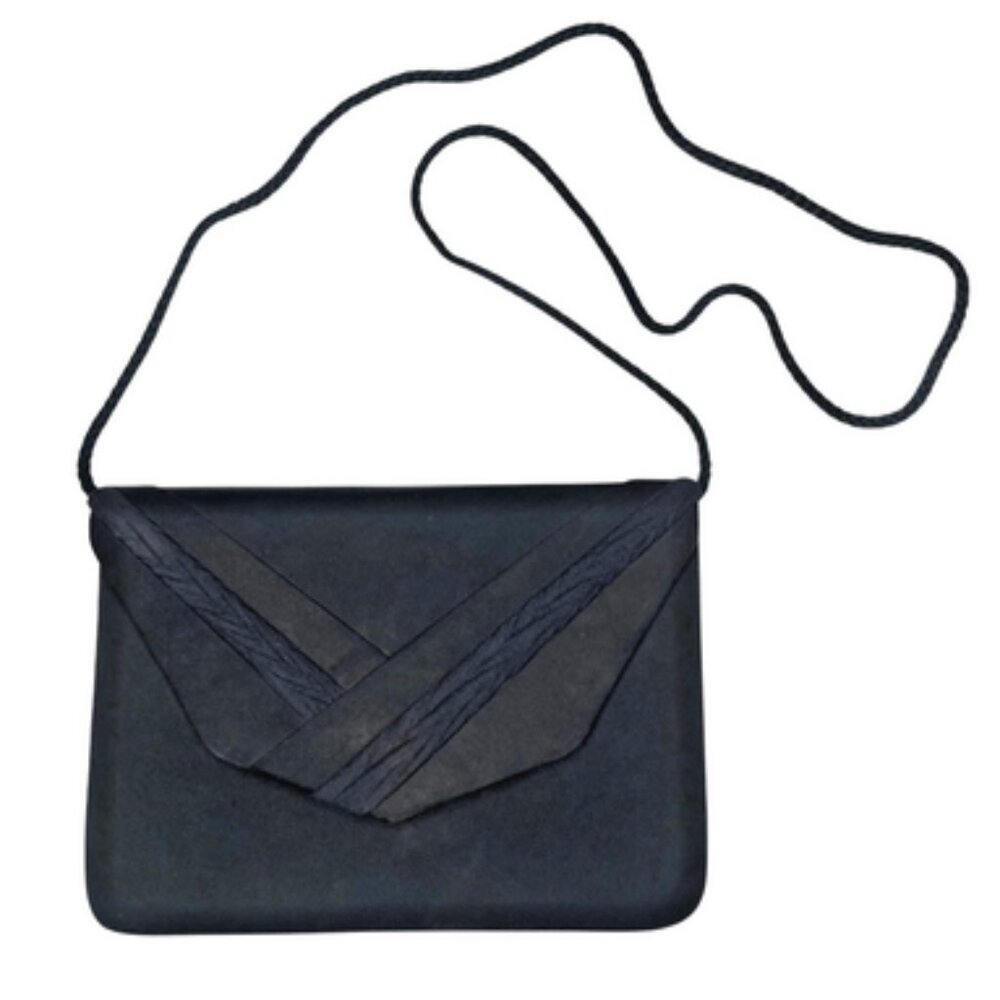 Vintage Black Satin Envelope Clutch Crossbody Bag Braided Detail 90s - Picture 2 of 9